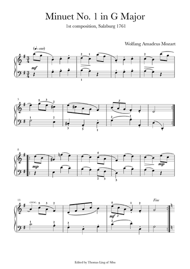 Minuets by Mozart K1-7 (6 minuets and one non minuet)