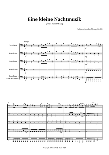 Eine kleine Nachtmusik by Mozart for Trombone Quintet
