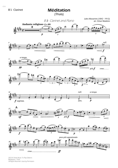Meditation from Thais - Bb Clarinet and Piano (Individual Parts)