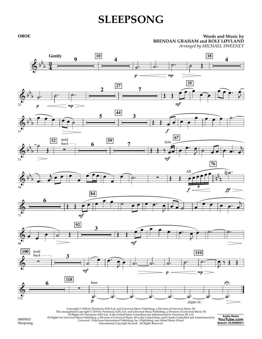 Sleepsong (arr. Michael Sweeney) - Oboe
