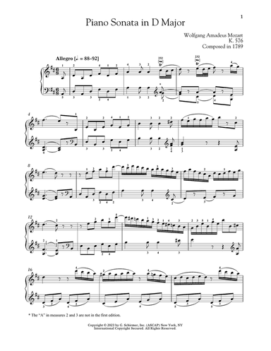 Piano Sonata In D Major, K. 576