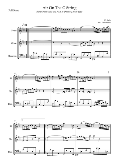Air On The G String (J.S. Bach) for Woodwind Trio