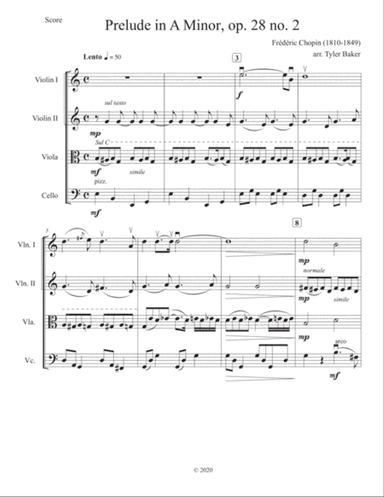 Prelude in A Minor, op. 28 no.2 for String Quartet