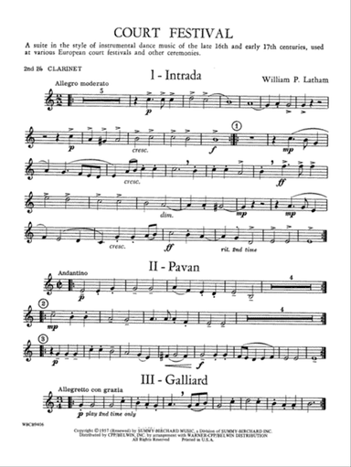 Court Festival (Suite for Concert Band): 2nd B-flat Clarinet