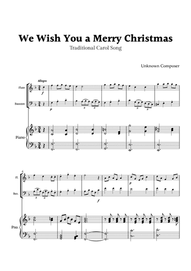 We Wish you a Merry Christmas for Flute and Bassoon Duet with Piano