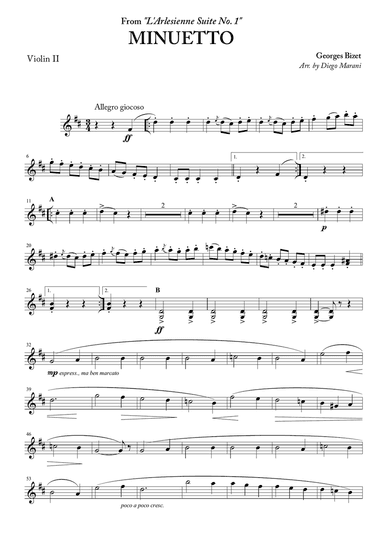 Minuetto from "L'Arlesienne Suite No. 1" for String Quartet