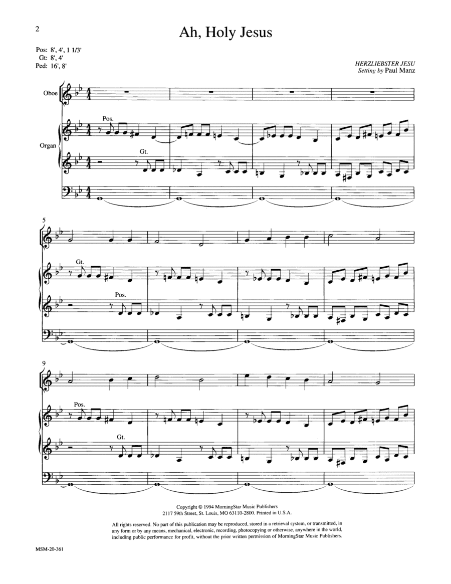 Three Lenten Hymns for Oboe and Organ (Downloadable)