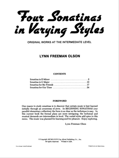 Four Sonatinas in Varying Styles: Original Works at the Intermediate Level