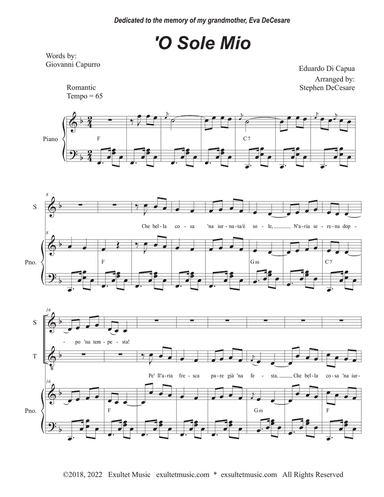 O Sole Mio (Duet for Soprano and Tenor solo) (Easy Vocal Duet Version)
