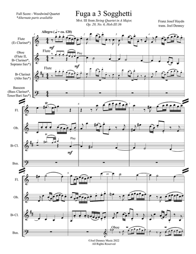 Woodwind Quartet: Haydn arr. Denney, "Fugue on 3 Subjects" (Mvt. IV, String Quartet Op. 20, No. 6)
