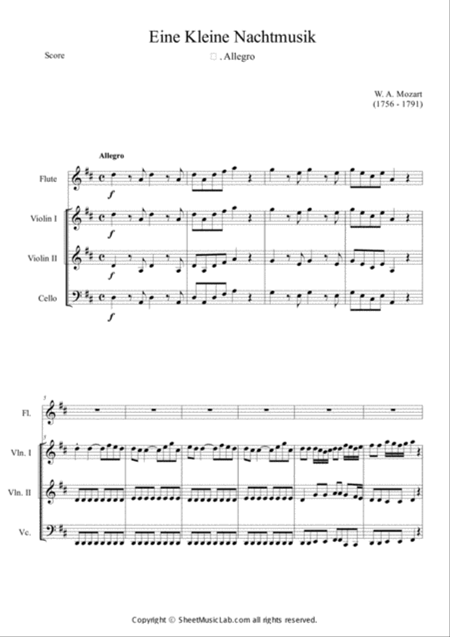 Serenade No.13 "Eine Kleine Nachtmusik" in G major, K.525 1.Allegro Easy & Short In D