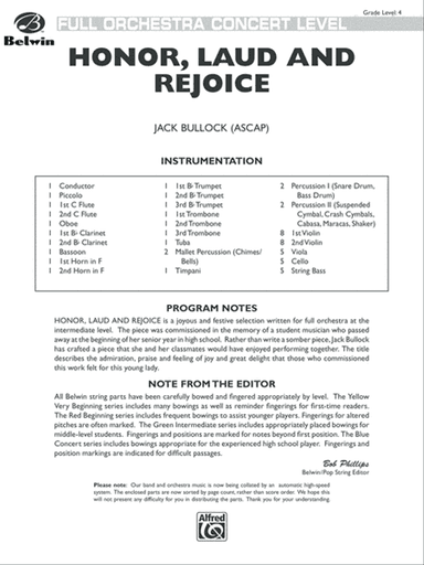 Honor, Laud and Rejoice: Score