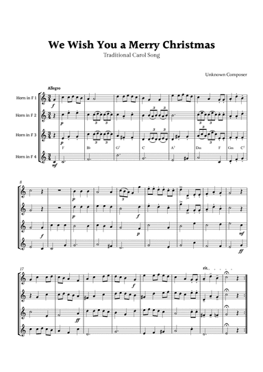 We Wish you a Merry Christmas for Horn in F Quartet with Chords