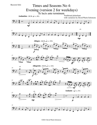 Times and Seasons for bassoon solo No 4: Evening (version 2 for weekdays)
