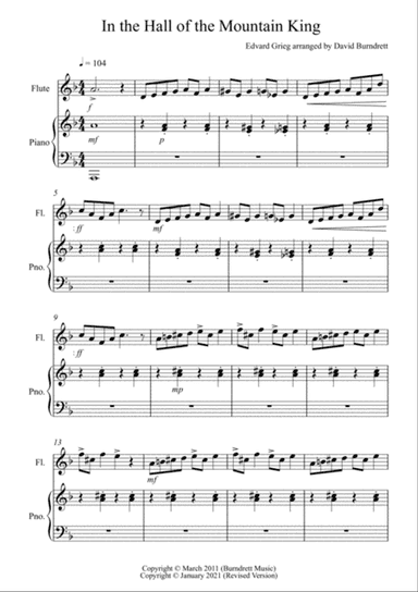 In the Hall of the Mountain King for Flute and Piano