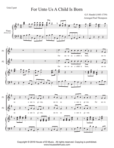 For Unto Us - 2 part (Handel's Messiah for Young Voices)