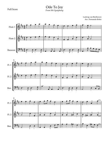 Ode To Joy (from Beethoven's 9th Symphony) for Woodwind Trio
