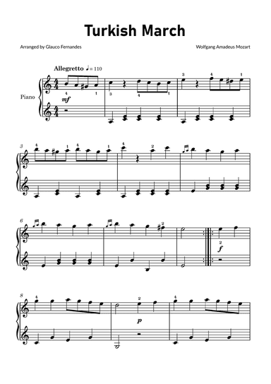 Turkish March by Mozart - Easy Piano