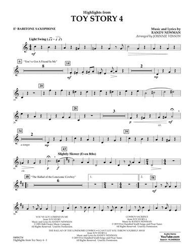 Highlights from Toy Story 4 (arr. Johnnie Vinson) - Eb Baritone Saxophone