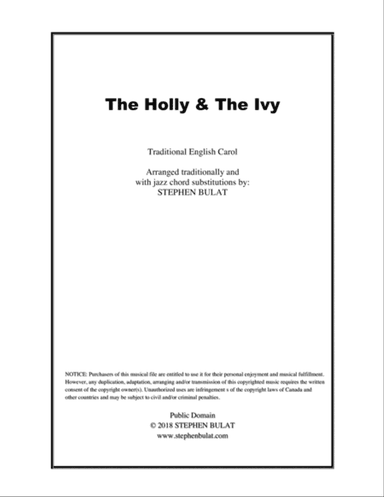 The Holly And The Ivy - Lead sheet arranged in traditional and jazz style (key of G)