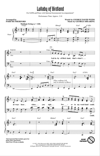 Lullaby Of Birdland (arr. Paris Rutherford)