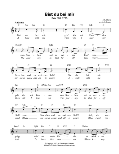 Bist du bei mir, Be thou with me BWV 508, lead sheet, guitar chords (C Major)