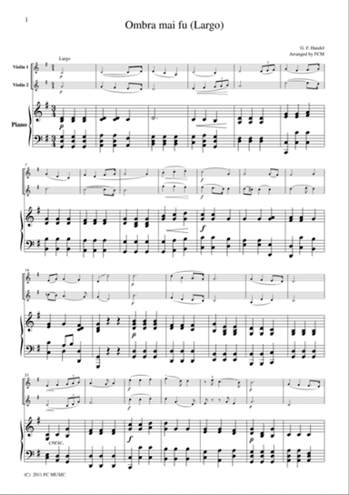 Handel Ombra mai fu (Largo), for 2 Violins & Piano, VN205