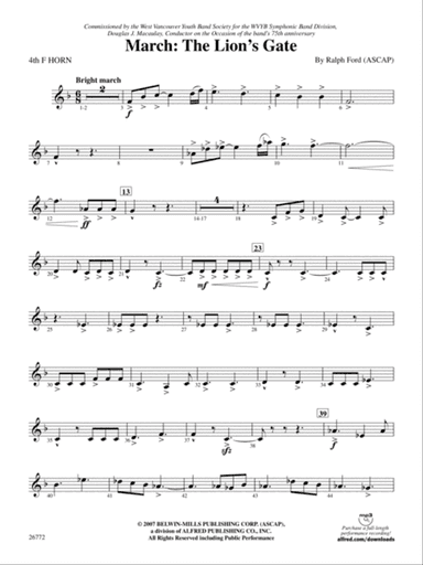 March: The Lion's Gate (Movement 1 from Sea to Sky): 4th F Horn