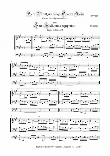 BACH J.S. - BWV 601 - HERR CHRIST, DER EIN'GE GOTTES SOHN - For Organ 3 staff