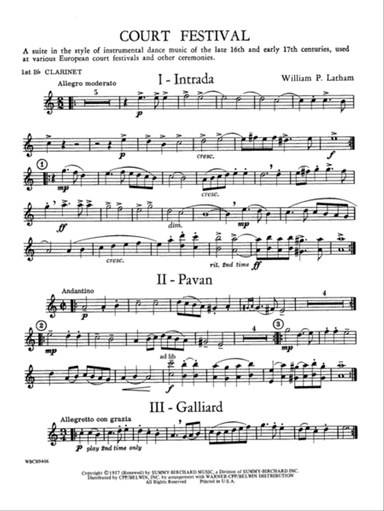 Court Festival (Suite for Concert Band): 1st B-flat Clarinet