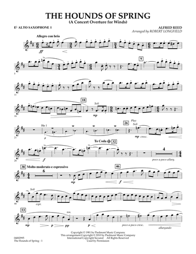 The Hounds Of Spring - Eb Alto Saxophone 1