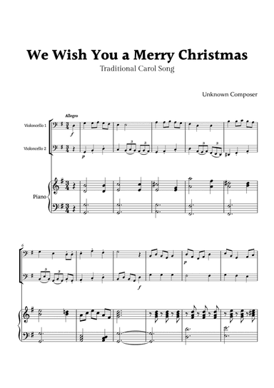 We Wish you a Merry Christmas Cello Duet with Piano