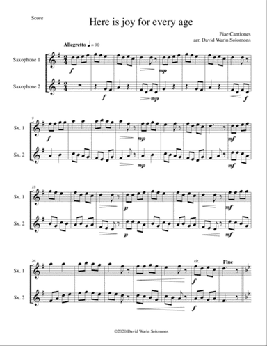 Variations on Here is joy for every age (Ecce Novum Gaudium - from Piae Cantiones) for 2 saxophones