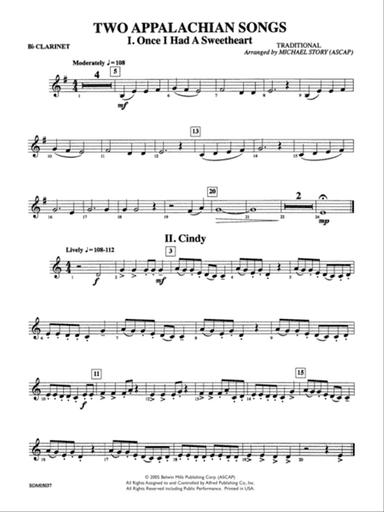 Two Appalachian Songs (I. "Once I Had a Sweetheart," II. "Cindy"): 1st B-flat Clarinet