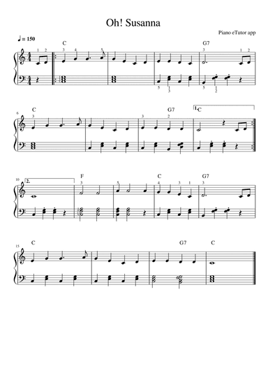 Oh Sussana (folk song) - piano