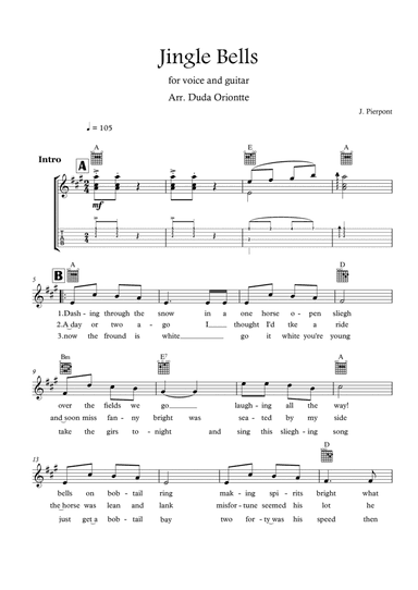 Jingle Bells (A major - TABS - with lyrics)