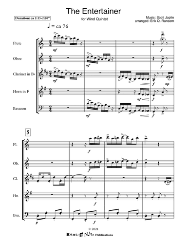 The Entertainer for Wind Quintet