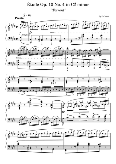 F. Chopin Etude Op.10 No.4 in C♯ minor "Torrent" (With Finger Number),Original Edition,Piano Solo