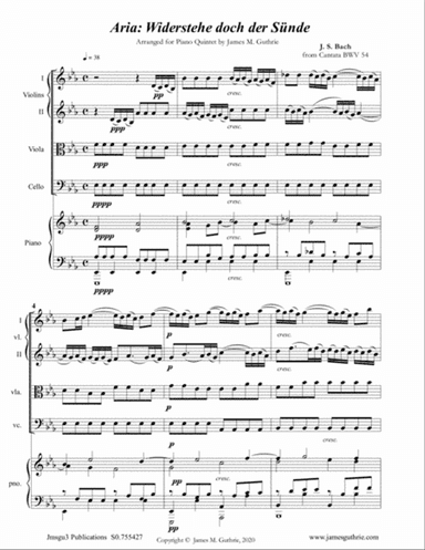 BACH: Widerstehe doch der Sünde, BWV 54 for Piano Quintet