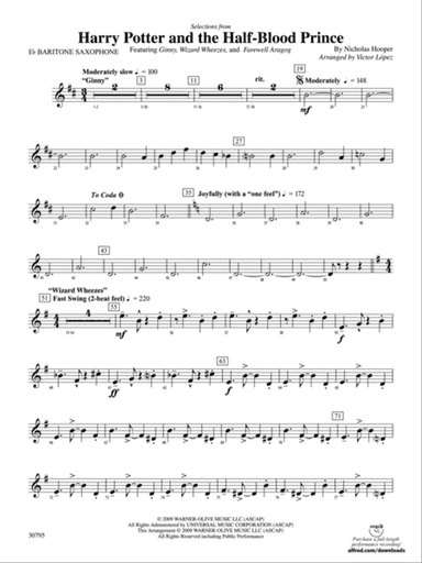 Harry Potter and the Half-Blood Prince, Selections from: E-flat Baritone Saxophone