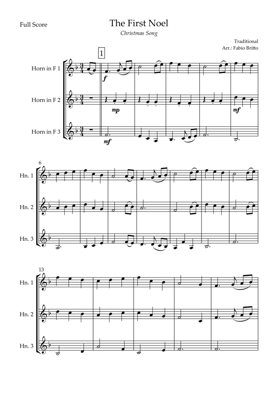 The First Noel (Christmas Song) for Horn in F Trio