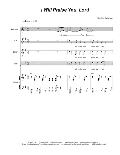 I Will Praise You, Lord (Vocal Quartet - (SATB)