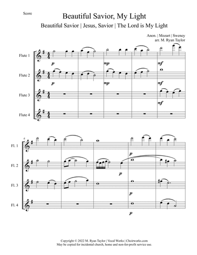 Beautiful Savior, My Light (Beautiful Savior | Jesus, Savior | The Lord is My Light) for 4 Flutes