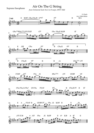 Air On The G String (J.S. Bach) for Soprano Saxophone Solo with Chords