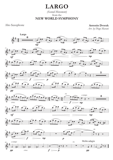 Largo from "New World Symphony" for Alto Saxophone and Piano