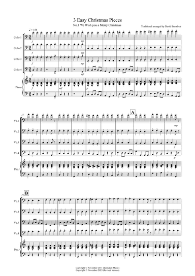 3 Easy Christmas Pieces for Cello Quartet