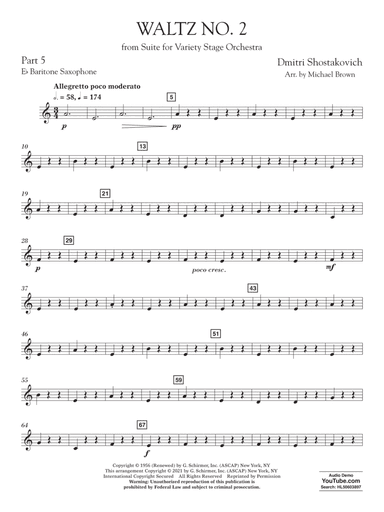 Waltz No. 2 (from Suite for Variety Stage Orchestra) (arr. Brown) - Pt.5 - Eb Baritone Saxophone