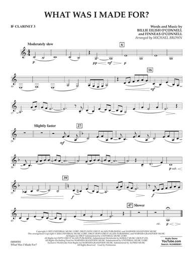 What Was I Made For? (arr. Michael Brown) - Bb Clarinet 3