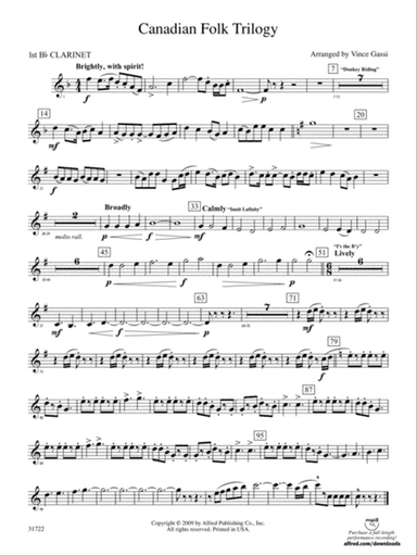 Canadian Folk Trilogy: 1st B-flat Clarinet