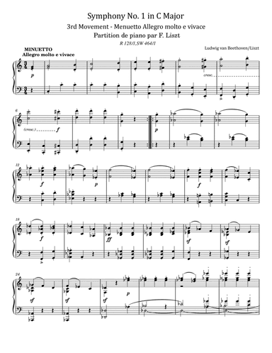 Beethoven/Liszt - Symphony No.1 Op.21 - in C major 3rd S.464/1 - For Piano Solo Original